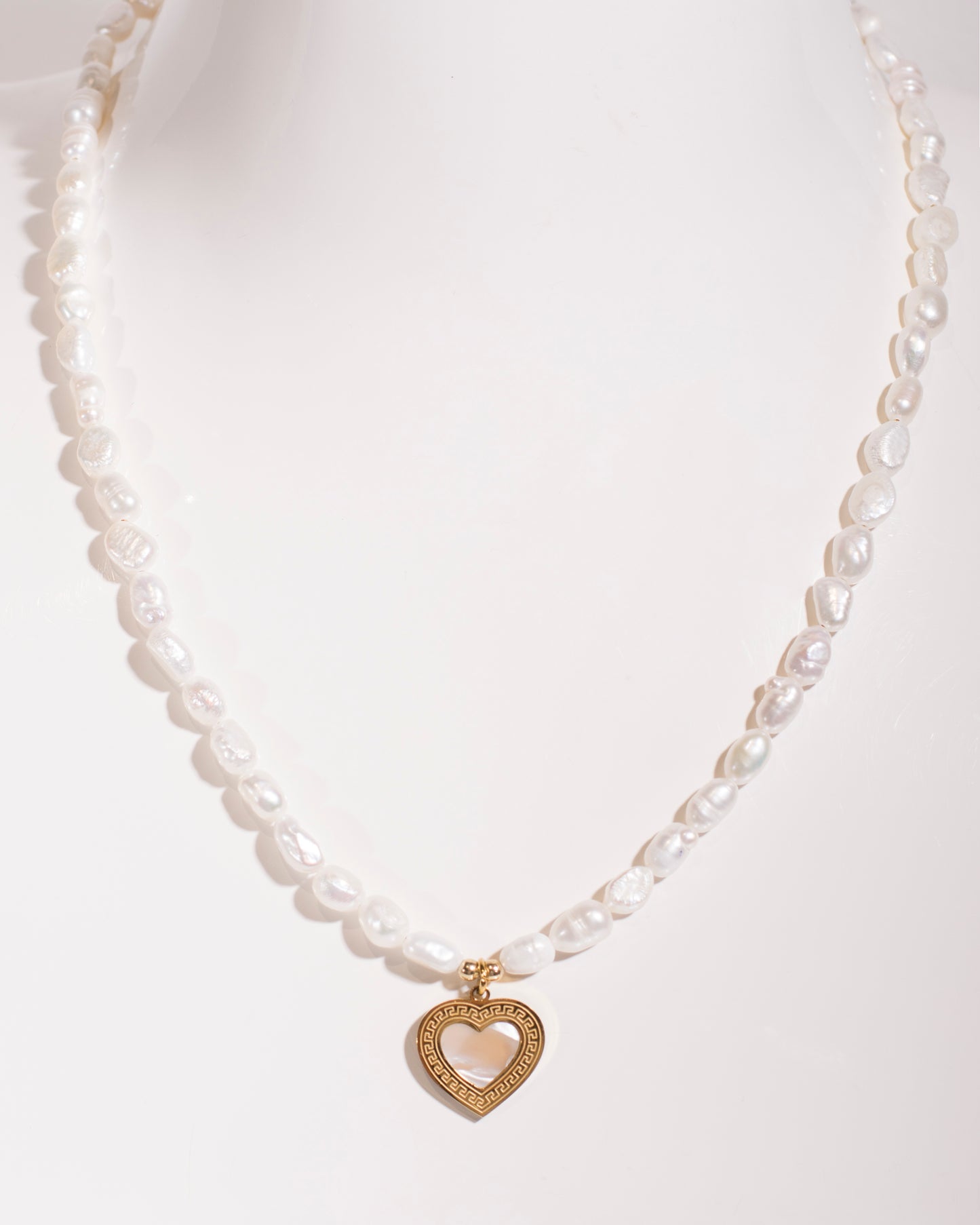 Natural Pearl Necklace with Gold Heart Pendant