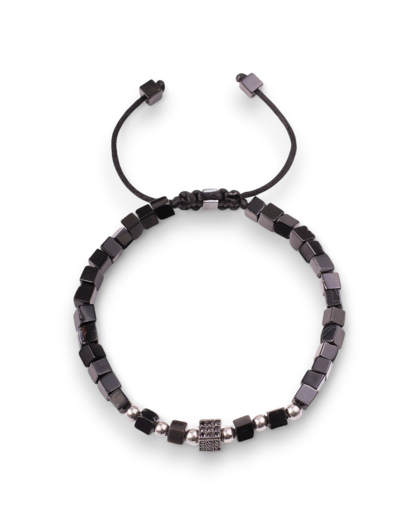 Men’s Geometric Onyx & Hematite Bead Bracelet – Statement Elegance