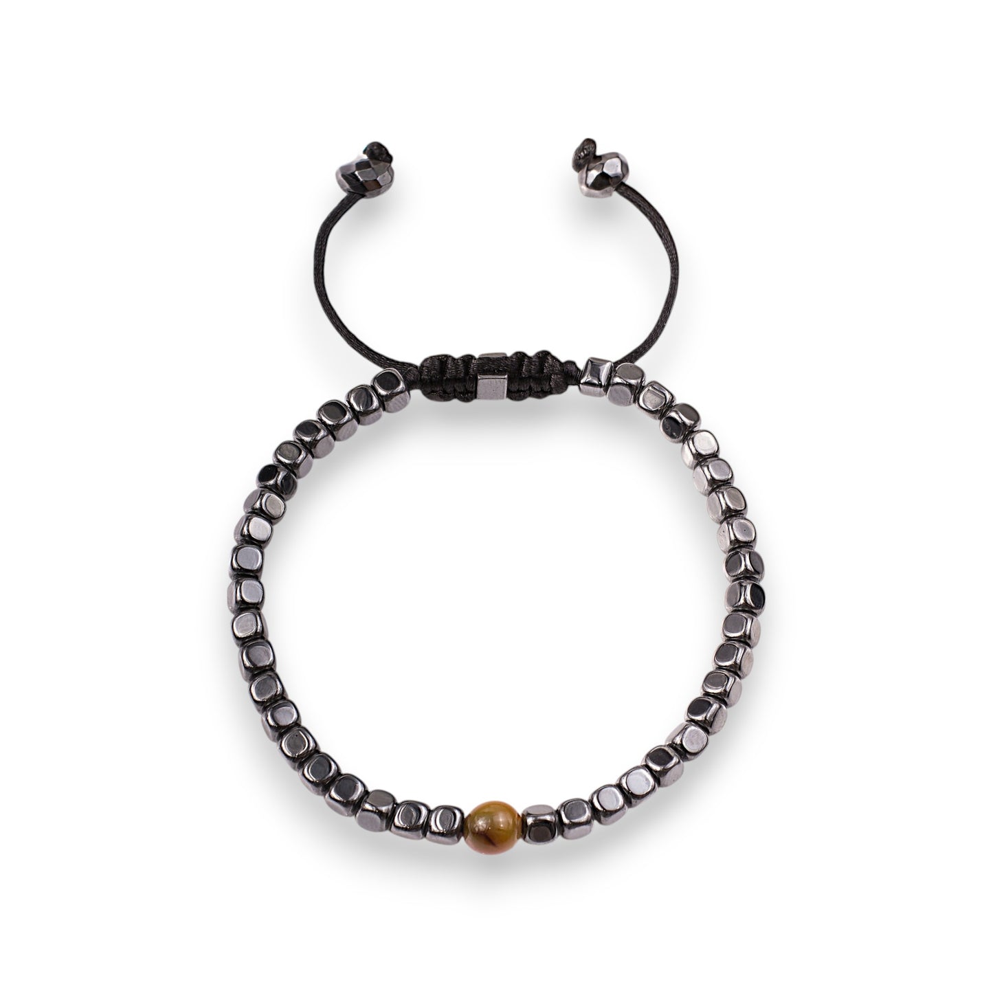 Men’s Hematite Bead Bracelet with Tiger Eye Accent
