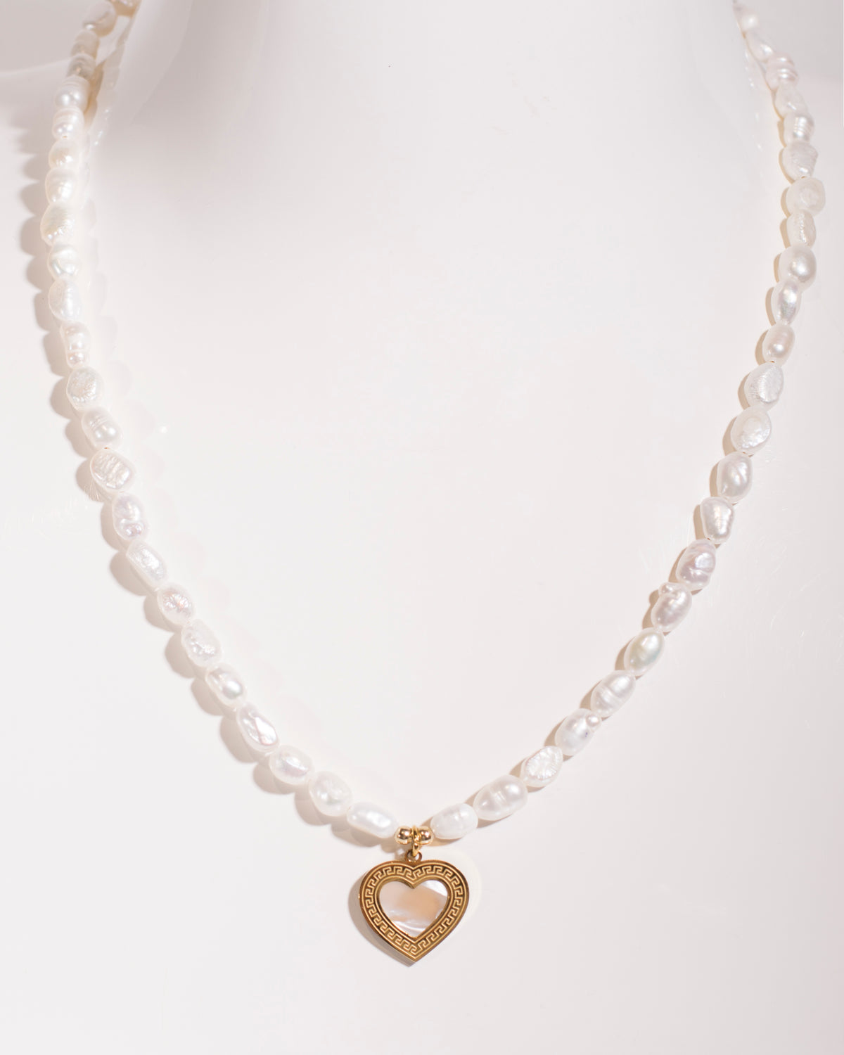 Natural Pearl Necklace with Gold Heart Pendant