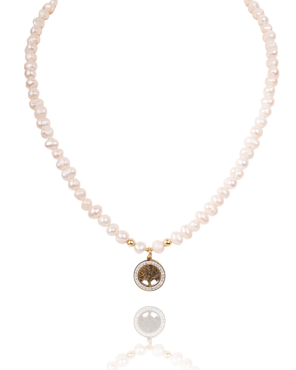 Freshwater Pearl Necklace with Tree of Life Pendant