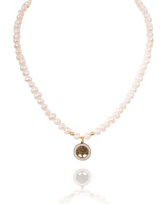 Freshwater Pearl Necklace with Tree of Life Pendant