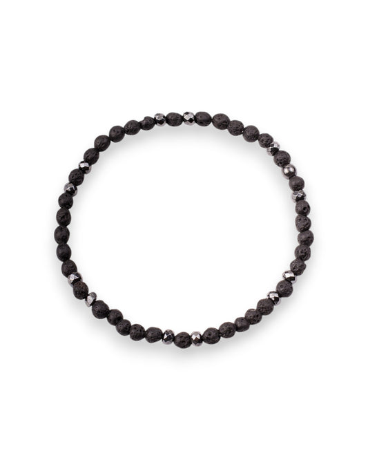 Volcanic Lava Stone Bracelet with Hematite Accents