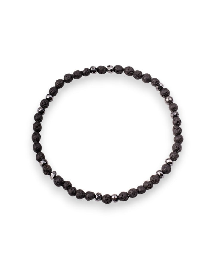 Volcanic Lava Stone Bracelet with Hematite Accents