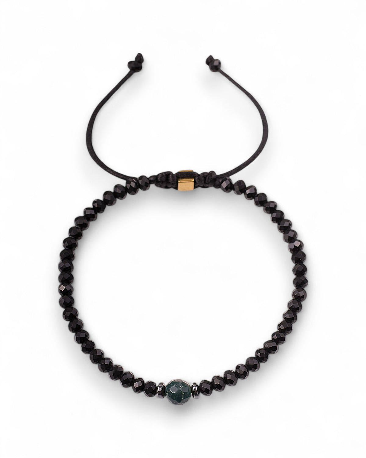 Men’s Faceted Black Bead Bracelet with Jade Center