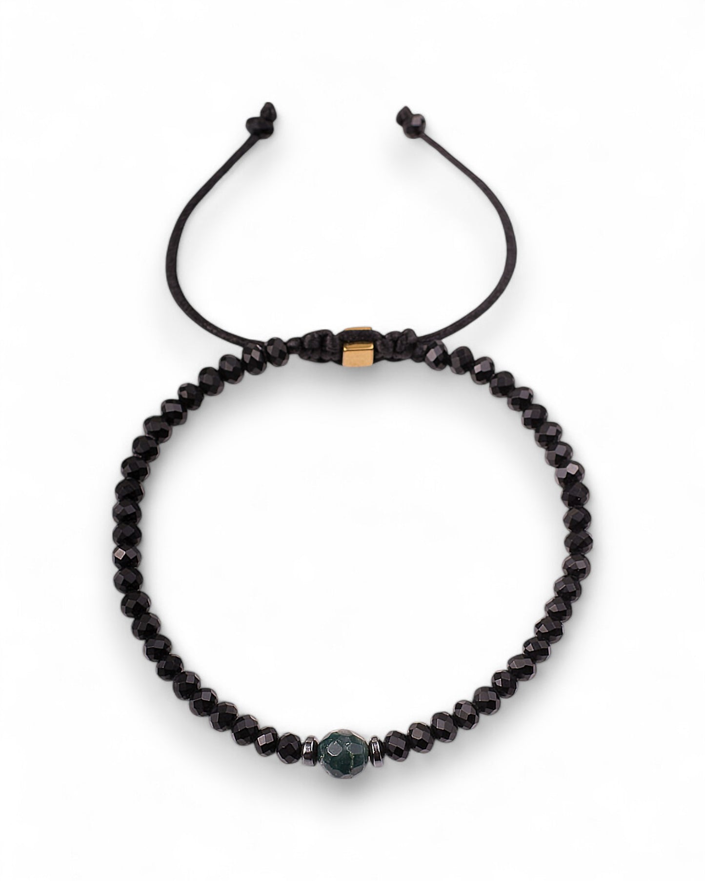 Men’s Faceted Black Bead Bracelet with Jade Center