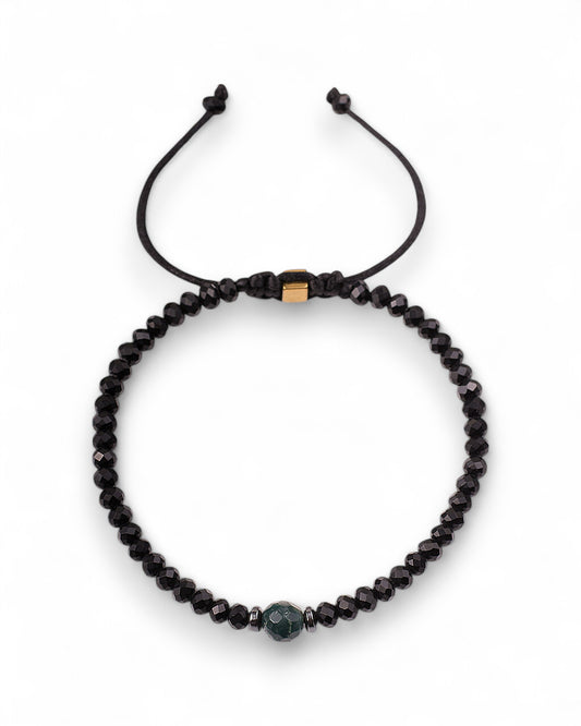 Men’s Faceted Black Bead Bracelet with Jade Center